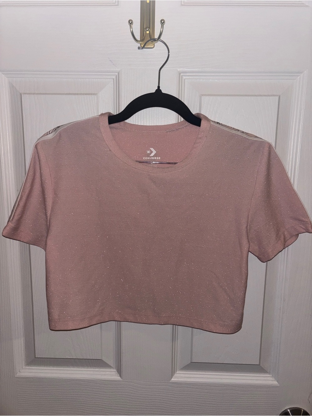 Converse Pink Glitter Crop Top with Paisley Shoulder Stripes Size Large